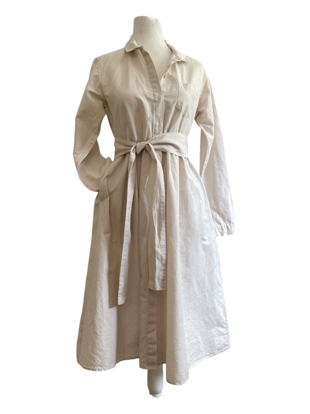 Japanese Quiet Luxury Linen Cotton Shirt Dress XS/S Minimalist Beige - Picture 2 of 7
